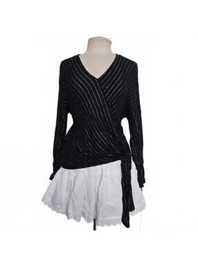 Balletcore Pin Stripe Faux Wrap Top Flare Sleeve Juicy Couture XS